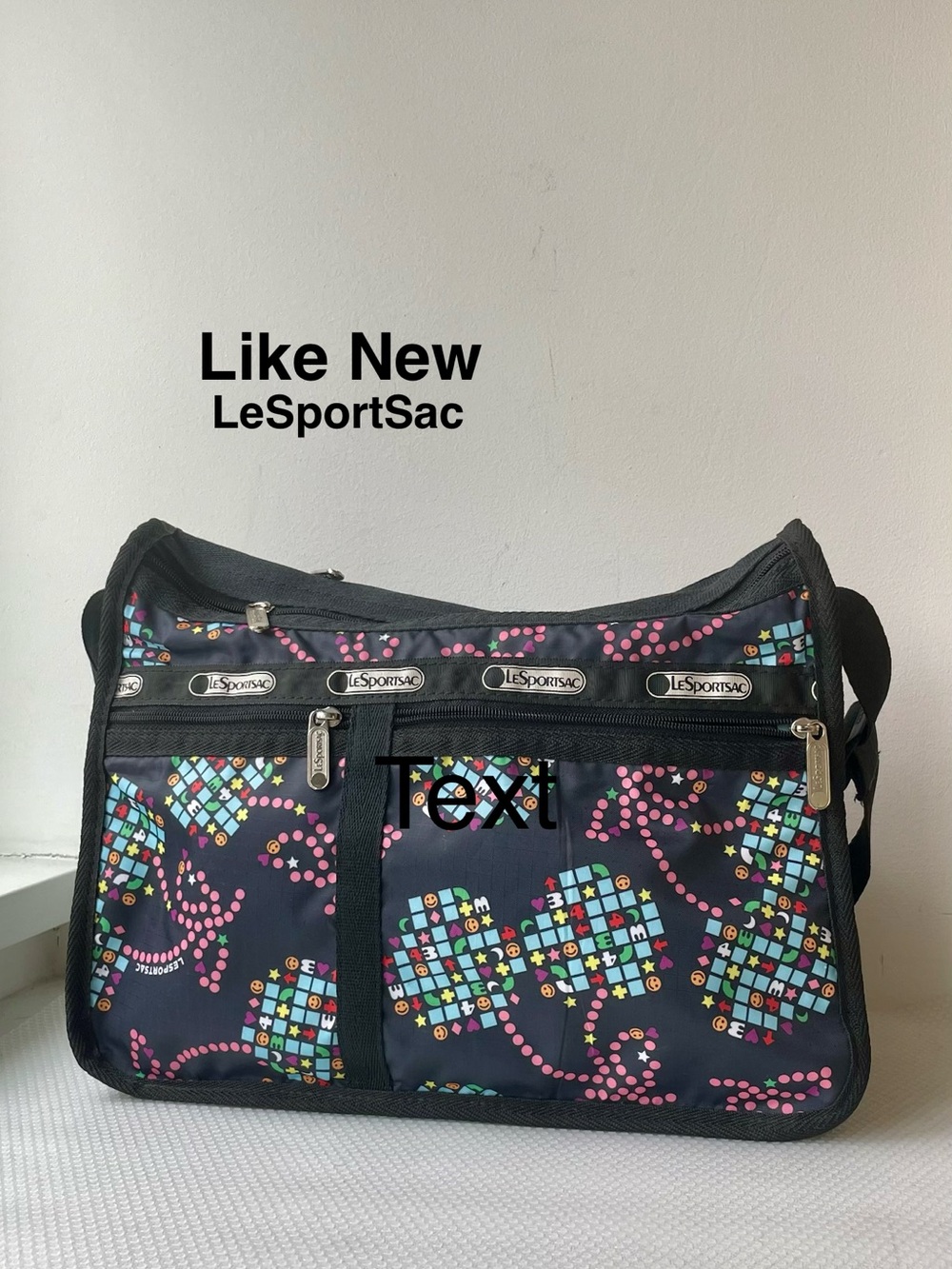 Le Sportsac Purse Black Cherry Video Game Smiley Face Novelty X Body Bag RARE⭐️